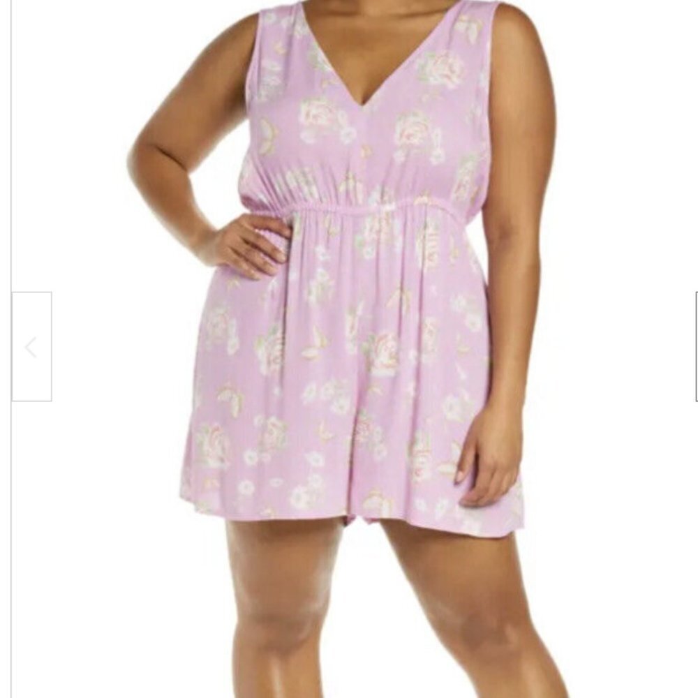 NEW Nordstrom BP woven v-neck purple floral romper size 1X